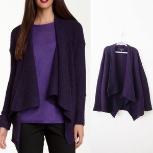 Eileen Fisher Open Draped Wool Cardigan Purple